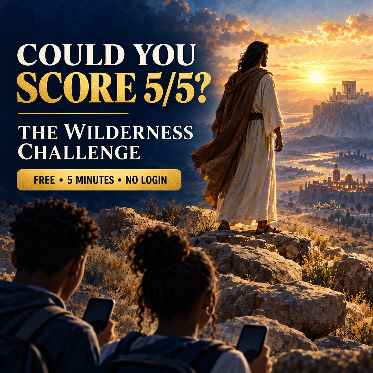 The Wilderness Challenge: Jesus in the wilderness with Caribbean students taking a five-question mobile quiz